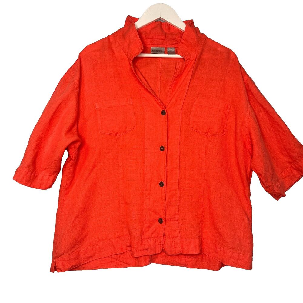 Chicos Button Up shirt Top Blouse Linen Size 3